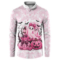 Aboriginal Pink Ghost Pumpkin Button Sweatshirt Aboriginal Halloween Wear Pink