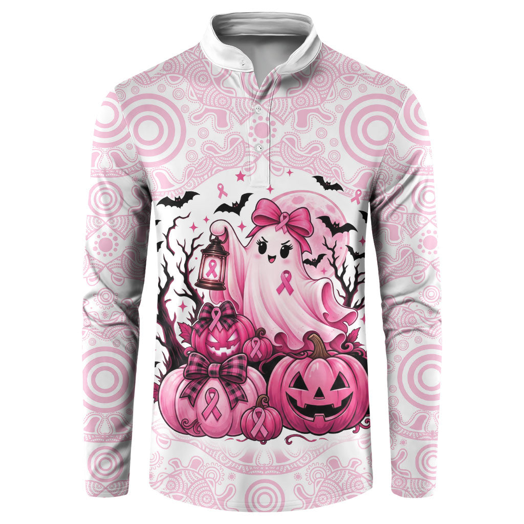 Aboriginal Pink Ghost Pumpkin Button Sweatshirt Aboriginal Halloween Wear Pink