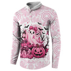 Aboriginal Pink Ghost Pumpkin Button Sweatshirt Aboriginal Halloween Wear Pink