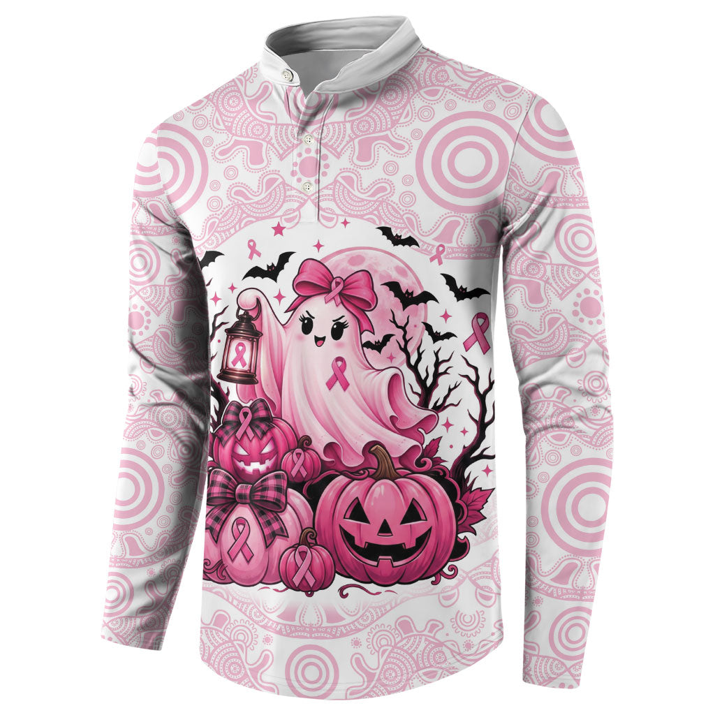 Aboriginal Pink Ghost Pumpkin Button Sweatshirt Aboriginal Halloween Wear Pink