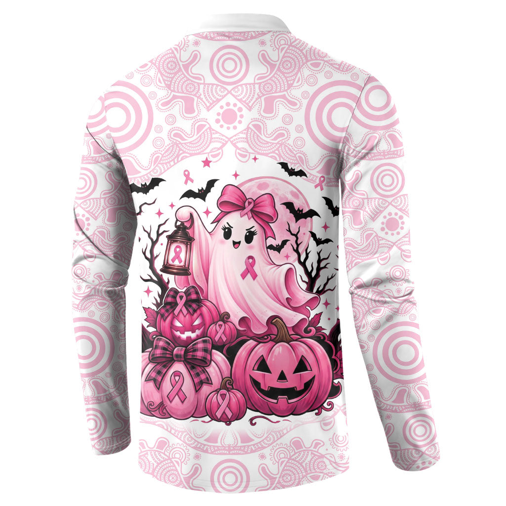 Aboriginal Pink Ghost Pumpkin Button Sweatshirt Aboriginal Halloween Wear Pink