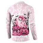 Aboriginal Pink Ghost Pumpkin Button Sweatshirt Aboriginal Halloween Wear Pink