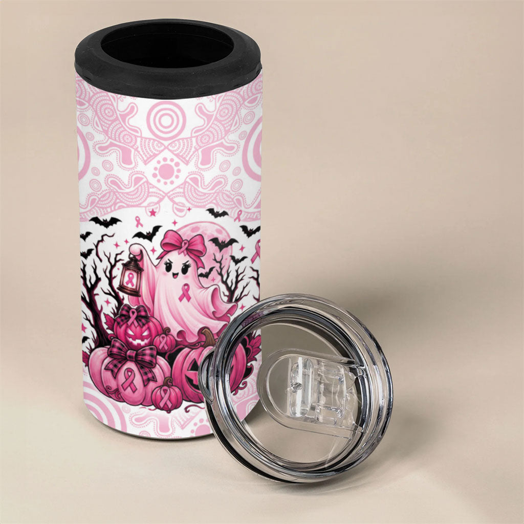 Aboriginal Pink Ghost Pumpkin 4 in 1 Can Cooler Tumbler Aboriginal Halloween Wear Pink