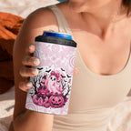 Aboriginal Pink Ghost Pumpkin 4 in 1 Can Cooler Tumbler Aboriginal Halloween Wear Pink