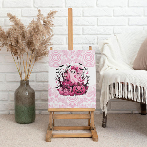 Aboriginal Pink Ghost Pumpkin Canvas Wall Art Aboriginal Halloween Wear Pink