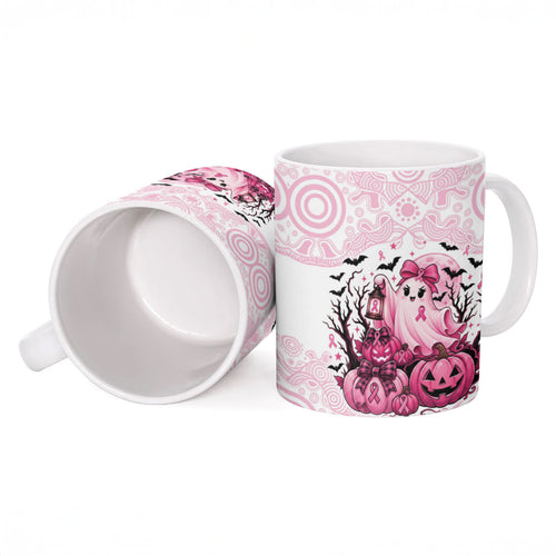 Aboriginal Pink Ghost Pumpkin Ceramic Mug Aboriginal Halloween Wear Pink