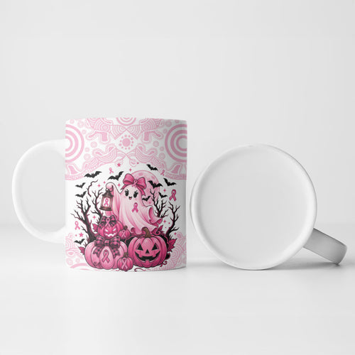 Aboriginal Pink Ghost Pumpkin Ceramic Mug Aboriginal Halloween Wear Pink