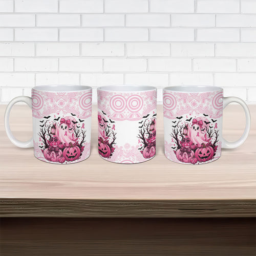 Aboriginal Pink Ghost Pumpkin Ceramic Mug Aboriginal Halloween Wear Pink