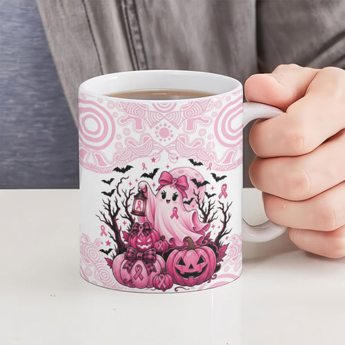 Aboriginal Pink Ghost Pumpkin Ceramic Mug Aboriginal Halloween Wear Pink
