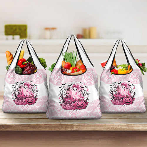 Aboriginal Pink Ghost Pumpkin Grocery Bag Aboriginal Halloween Wear Pink