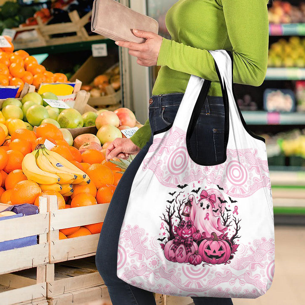 Aboriginal Pink Ghost Pumpkin Grocery Bag Aboriginal Halloween Wear Pink