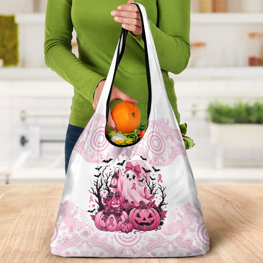 Aboriginal Pink Ghost Pumpkin Grocery Bag Aboriginal Halloween Wear Pink