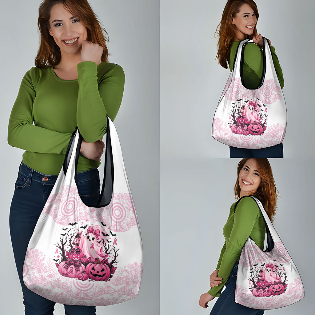 Aboriginal Pink Ghost Pumpkin Grocery Bag Aboriginal Halloween Wear Pink