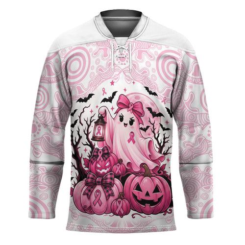Aboriginal Pink Ghost Pumpkin Hockey Jersey Aboriginal Halloween Wear Pink