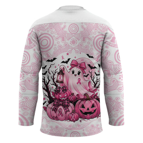 Aboriginal Pink Ghost Pumpkin Hockey Jersey Aboriginal Halloween Wear Pink