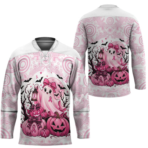 Aboriginal Pink Ghost Pumpkin Hockey Jersey Aboriginal Halloween Wear Pink