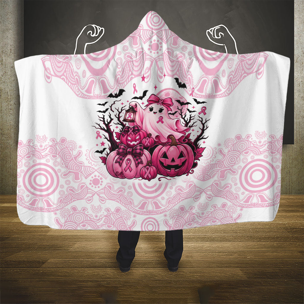 Aboriginal Pink Ghost Pumpkin Hooded Blanket Aboriginal Halloween Wear Pink