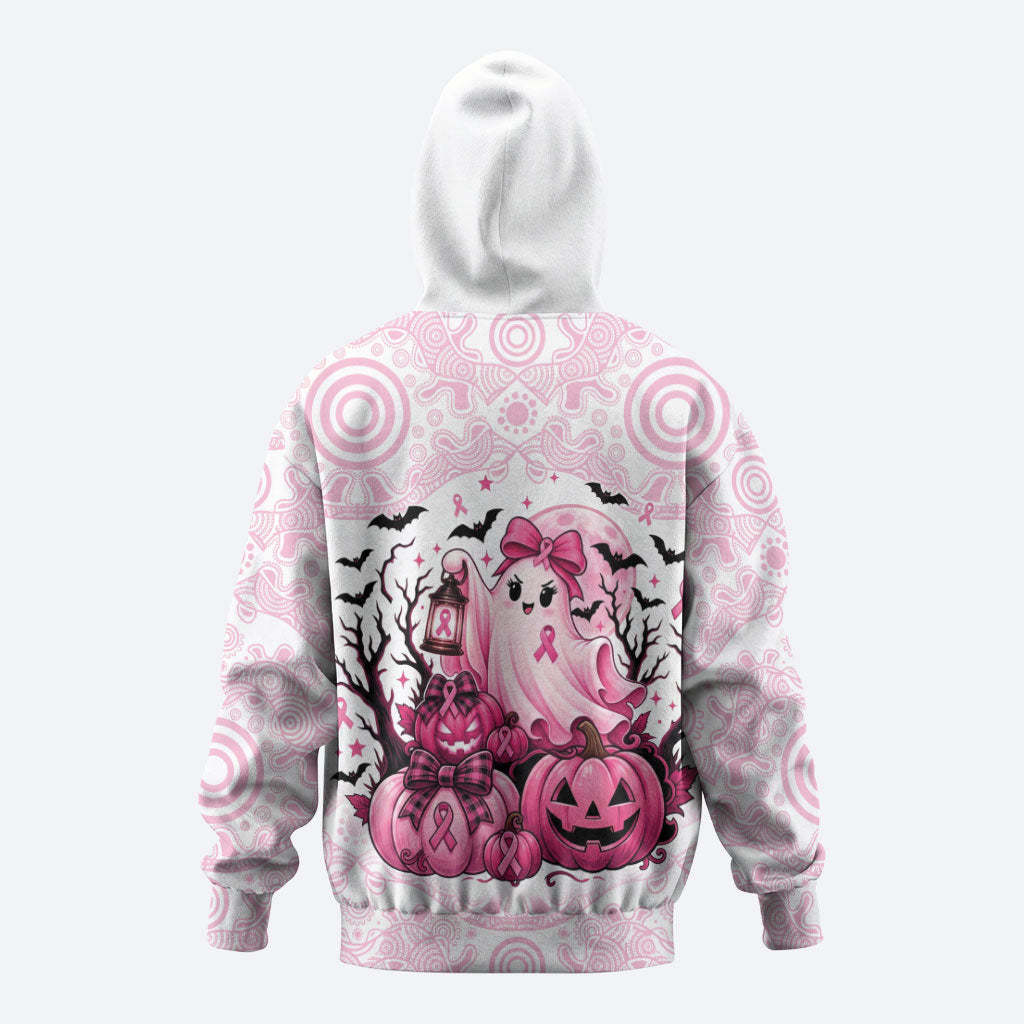 Aboriginal Pink Ghost Pumpkin Hoodie Aboriginal Halloween Wear Pink