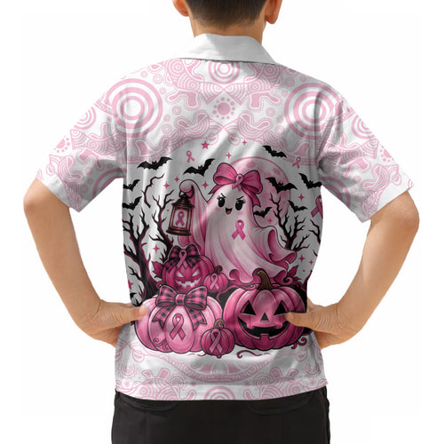 Aboriginal Pink Ghost Pumpkin Kid Hawaiian Shirt Aboriginal Halloween Wear Pink