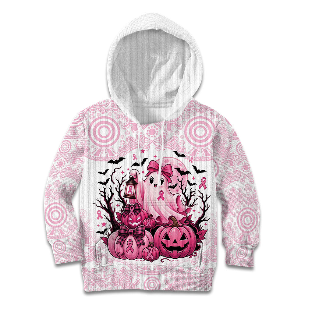 Aboriginal Pink Ghost Pumpkin Kid Hoodie Aboriginal Halloween Wear Pink