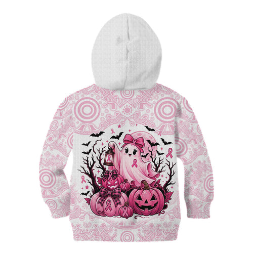 Aboriginal Pink Ghost Pumpkin Kid Hoodie Aboriginal Halloween Wear Pink