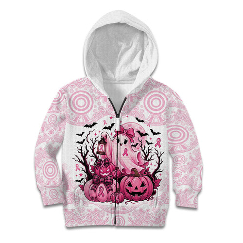 Aboriginal Pink Ghost Pumpkin Kid Hoodie Aboriginal Halloween Wear Pink