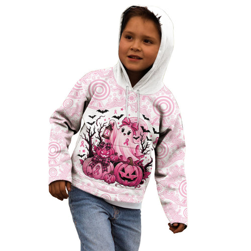 Aboriginal Pink Ghost Pumpkin Kid Hoodie Aboriginal Halloween Wear Pink