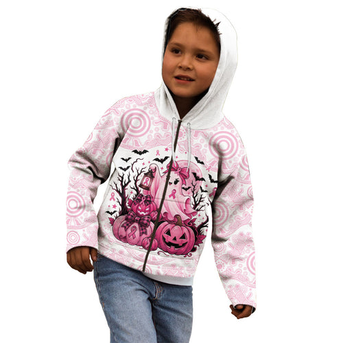 Aboriginal Pink Ghost Pumpkin Kid Hoodie Aboriginal Halloween Wear Pink