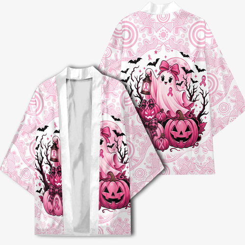 Aboriginal Pink Ghost Pumpkin Kimono Aboriginal Halloween Wear Pink