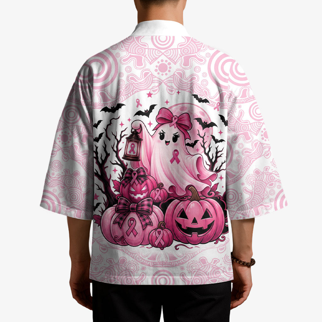 Aboriginal Pink Ghost Pumpkin Kimono Aboriginal Halloween Wear Pink