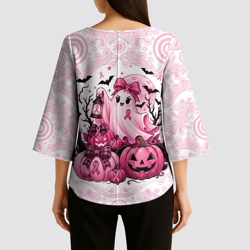 Aboriginal Pink Ghost Pumpkin Kimono Sleeve Blouse Aboriginal Halloween Wear Pink