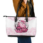 Aboriginal Pink Ghost Pumpkin Leather Tote Bag Aboriginal Halloween Wear Pink