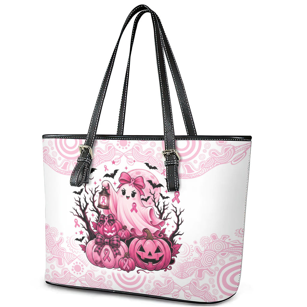 Aboriginal Pink Ghost Pumpkin Leather Tote Bag Aboriginal Halloween Wear Pink