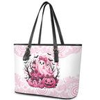 Aboriginal Pink Ghost Pumpkin Leather Tote Bag Aboriginal Halloween Wear Pink