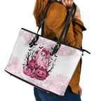 Aboriginal Pink Ghost Pumpkin Leather Tote Bag Aboriginal Halloween Wear Pink
