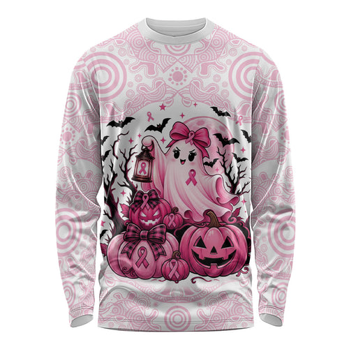 Aboriginal Pink Ghost Pumpkin Long Sleeve Shirt Aboriginal Halloween Wear Pink