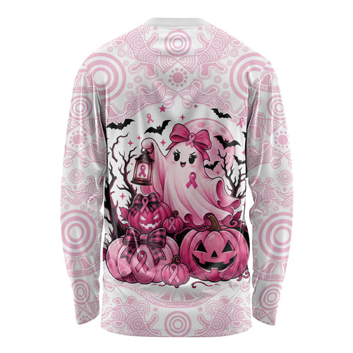 Aboriginal Pink Ghost Pumpkin Long Sleeve Shirt Aboriginal Halloween Wear Pink