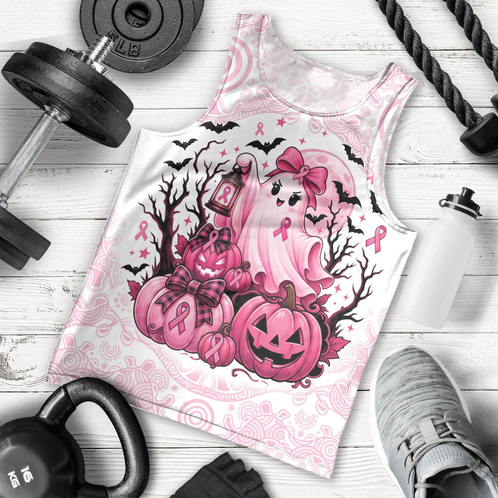Aboriginal Pink Ghost Pumpkin Men Tank Top Aboriginal Halloween Wear Pink