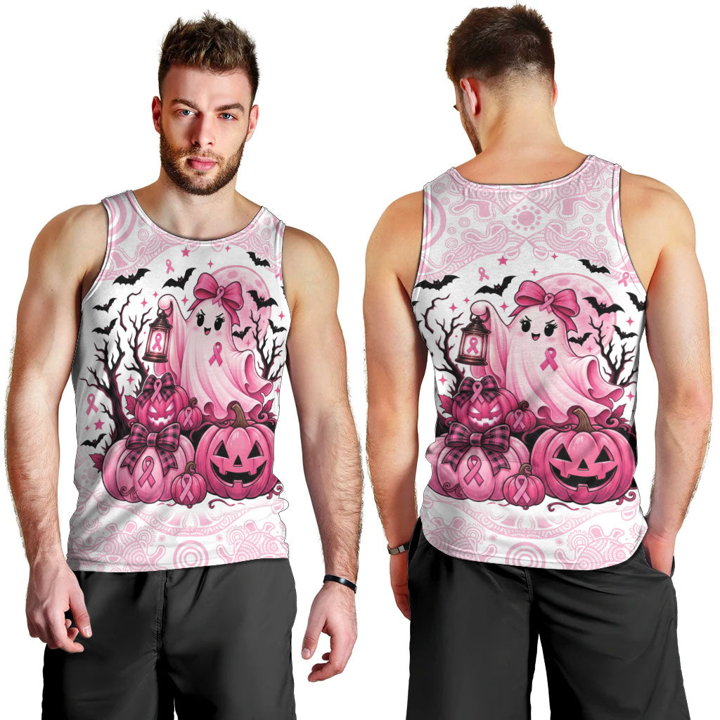 Aboriginal Pink Ghost Pumpkin Men Tank Top Aboriginal Halloween Wear Pink