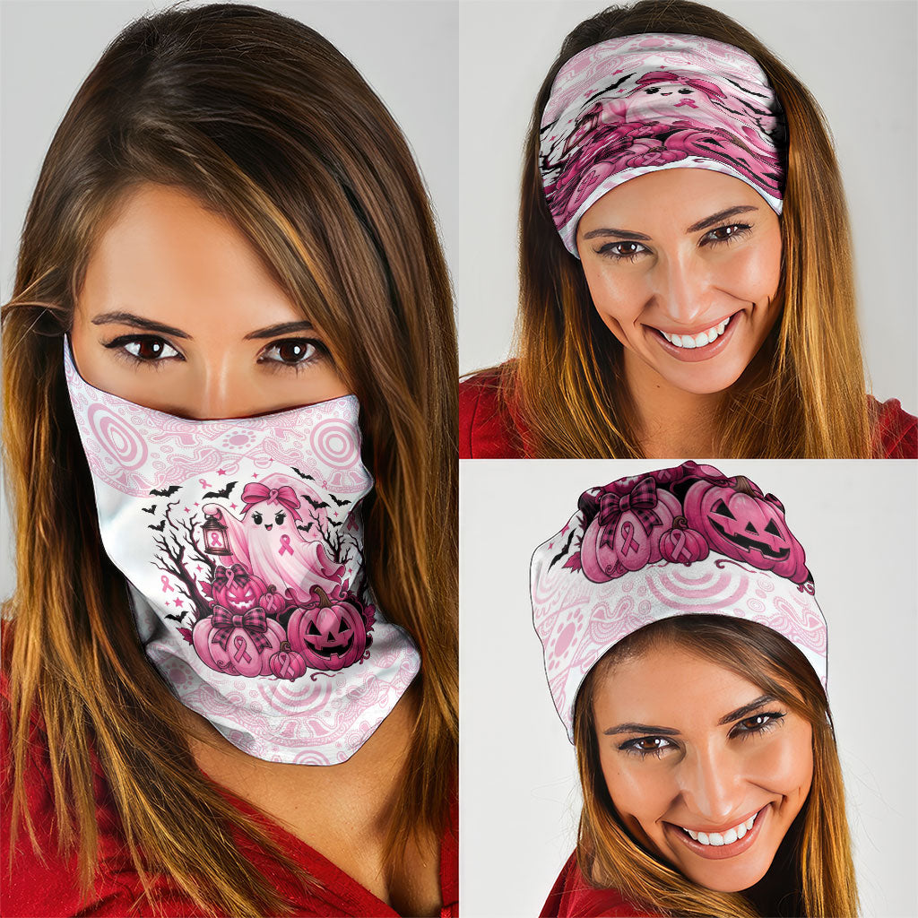 Aboriginal Pink Ghost Pumpkin Neck Gaiter Aboriginal Halloween Wear Pink