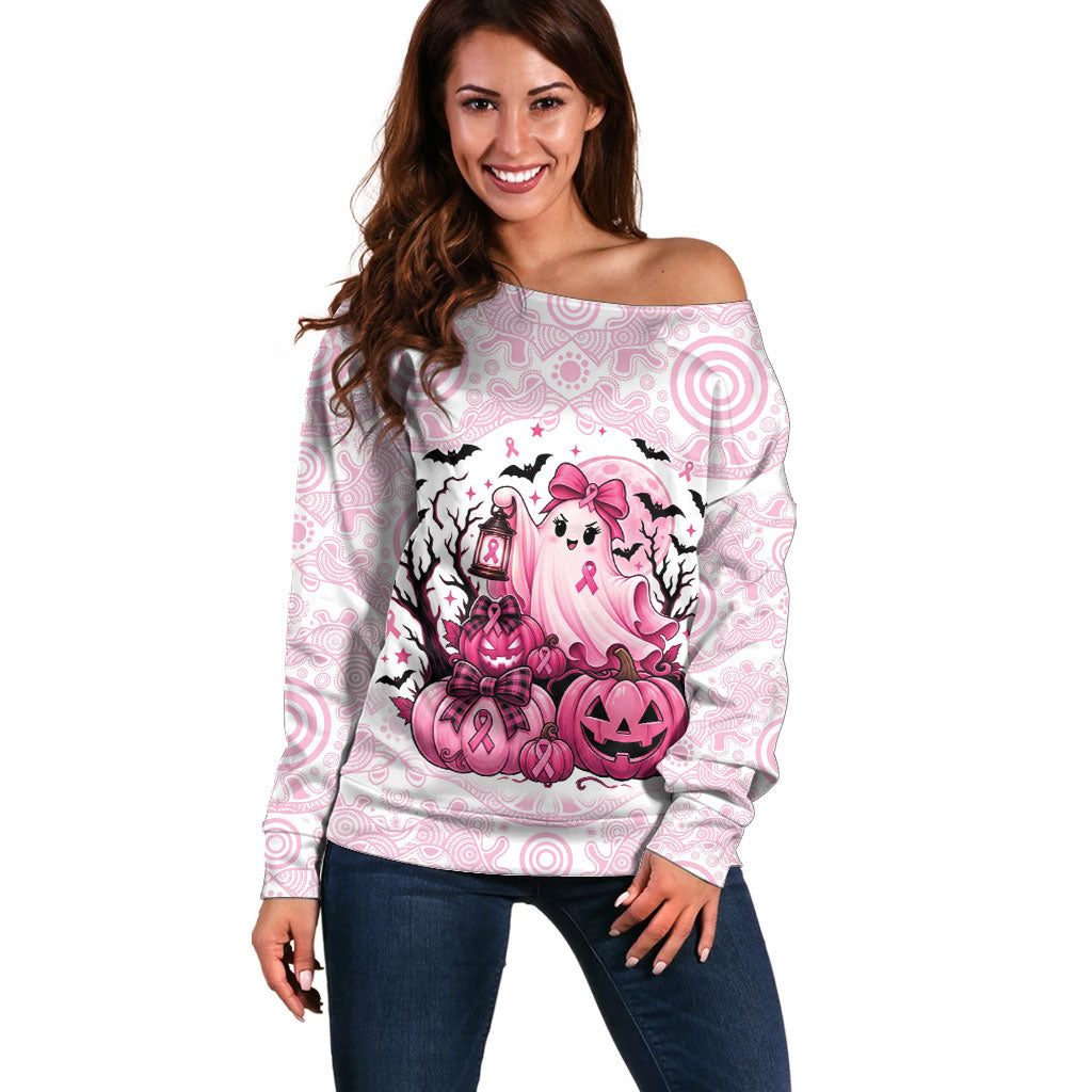 Aboriginal Pink Ghost Pumpkin Off Shoulder Sweater Aboriginal Halloween Wear Pink
