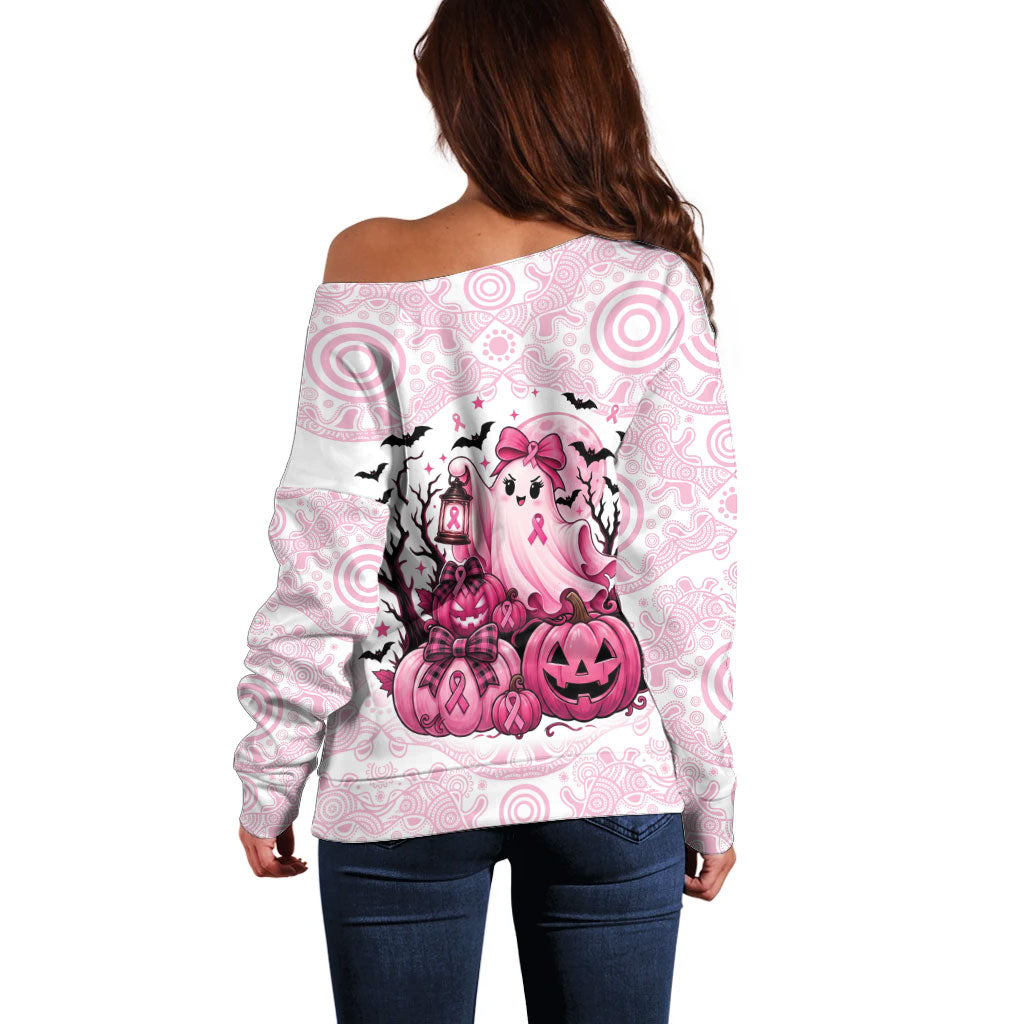Aboriginal Pink Ghost Pumpkin Off Shoulder Sweater Aboriginal Halloween Wear Pink