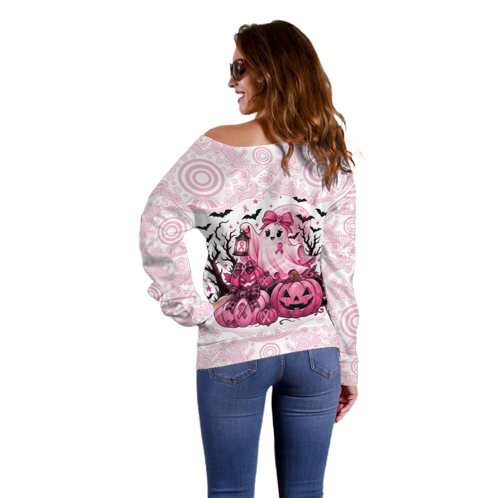 Aboriginal Pink Ghost Pumpkin Off Shoulder Sweater Aboriginal Halloween Wear Pink