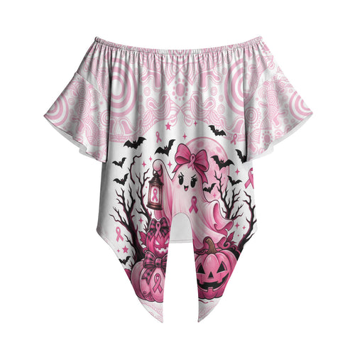 Aboriginal Pink Ghost Pumpkin Off Shoulder Wrap Waist Top Aboriginal Halloween Wear Pink