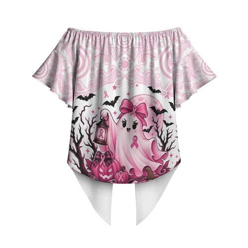 Aboriginal Pink Ghost Pumpkin Off Shoulder Wrap Waist Top Aboriginal Halloween Wear Pink