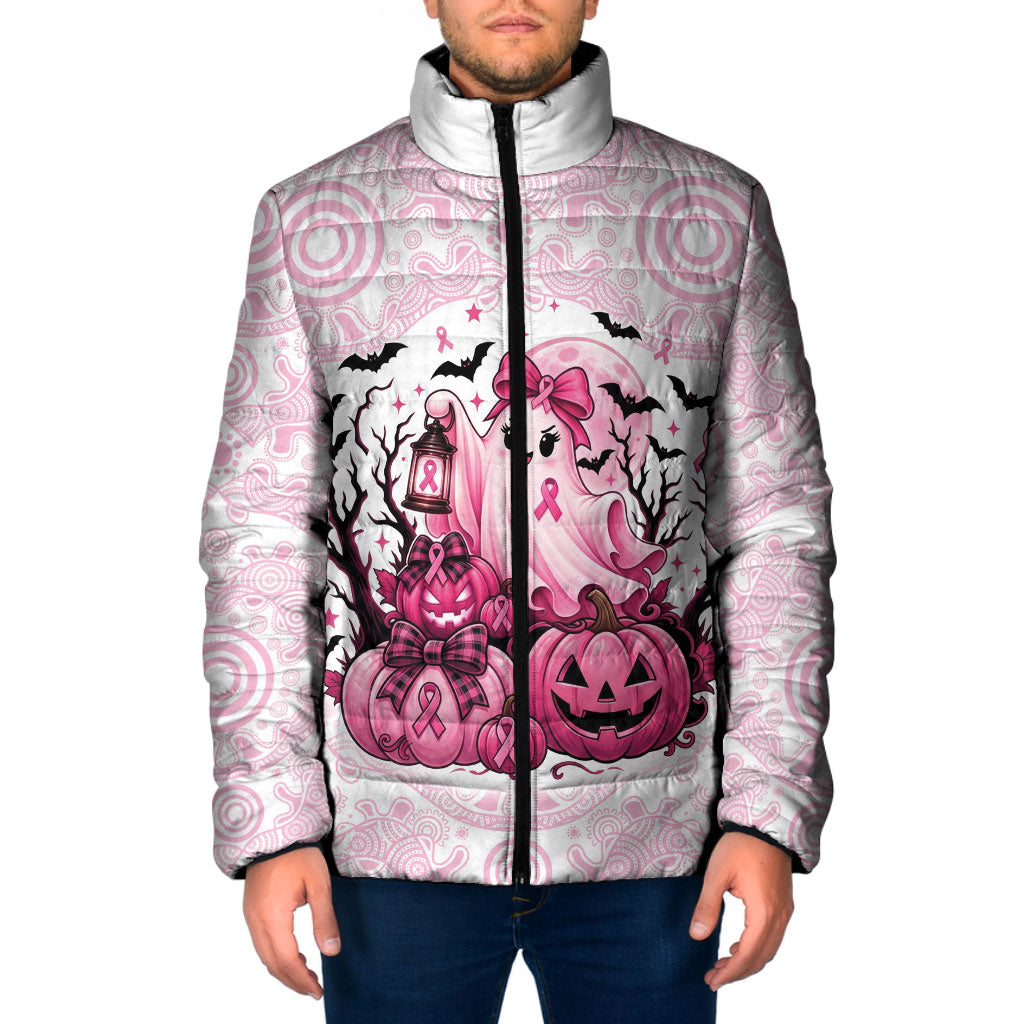 Aboriginal Pink Ghost Pumpkin Padded Jacket Aboriginal Halloween Wear Pink