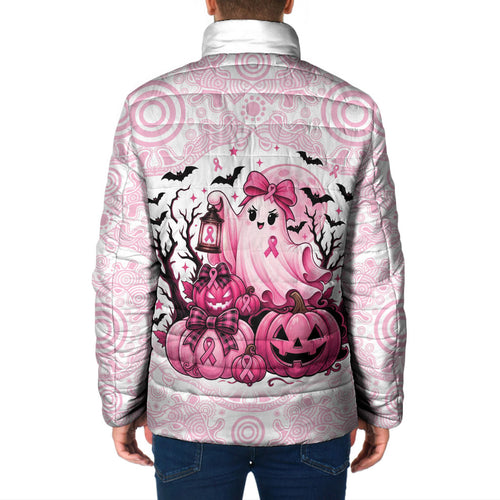 Aboriginal Pink Ghost Pumpkin Padded Jacket Aboriginal Halloween Wear Pink