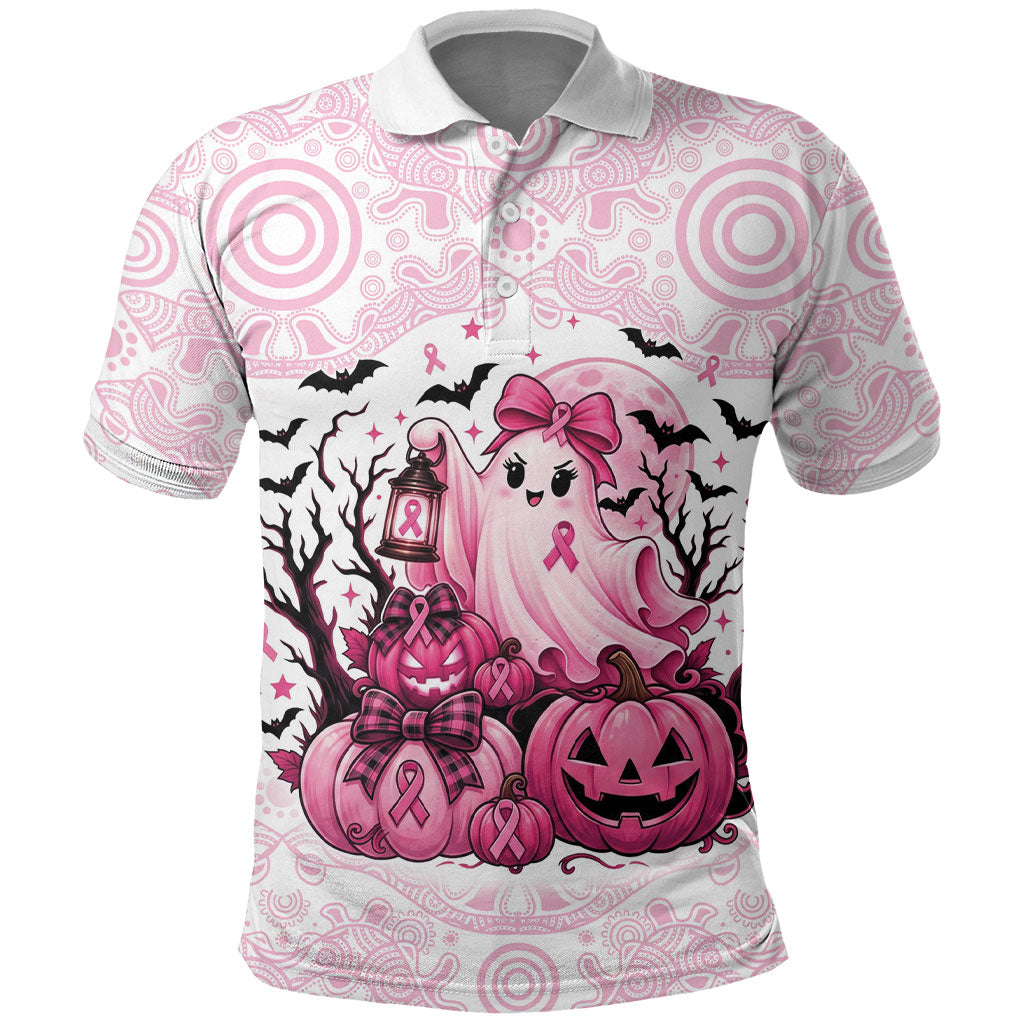Aboriginal Pink Ghost Pumpkin Polo Shirt Aboriginal Halloween Wear Pink