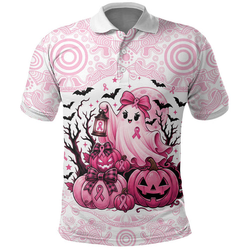 Aboriginal Pink Ghost Pumpkin Polo Shirt Aboriginal Halloween Wear Pink