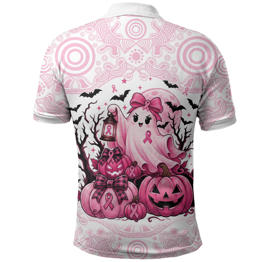 Aboriginal Pink Ghost Pumpkin Polo Shirt Aboriginal Halloween Wear Pink